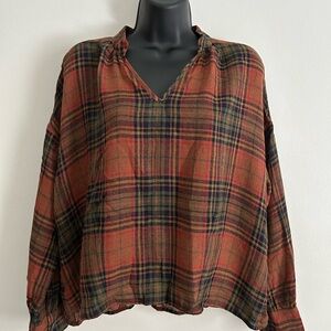Madewell Plaid V-Neck Blouse in Red and Black V-neck Collarless Drop Sleeves M